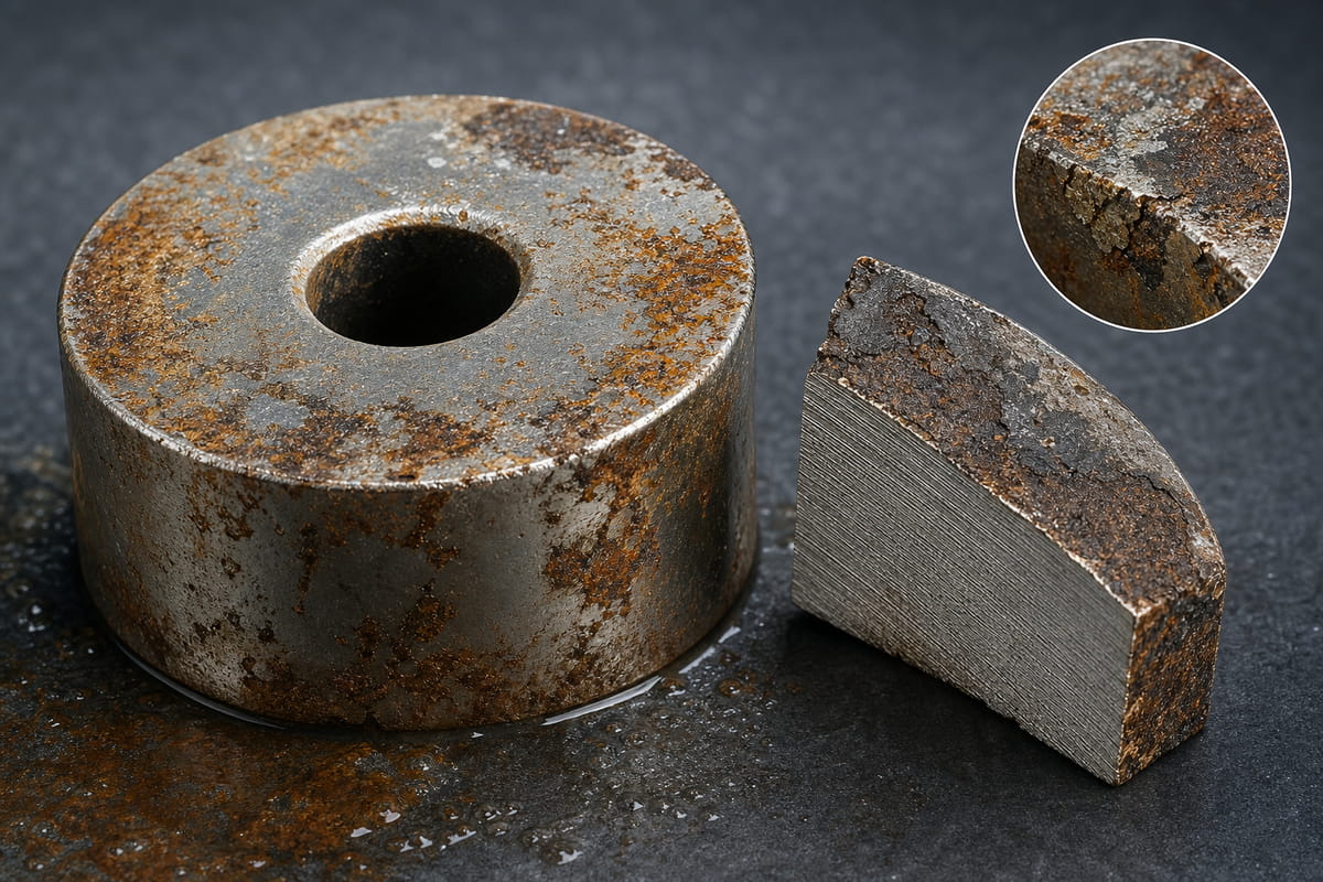 La corrosion entraîne l'usure des aimants au néodyme