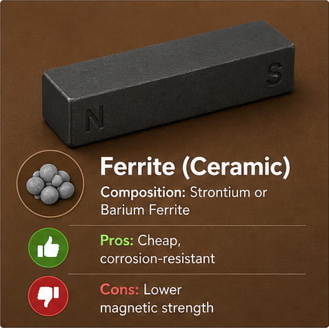 Qu'est-ce qu'un aimant en barre ? Définition, types, utilisations et conseils de rangement 14 Matériau magnétique à base de ferrite