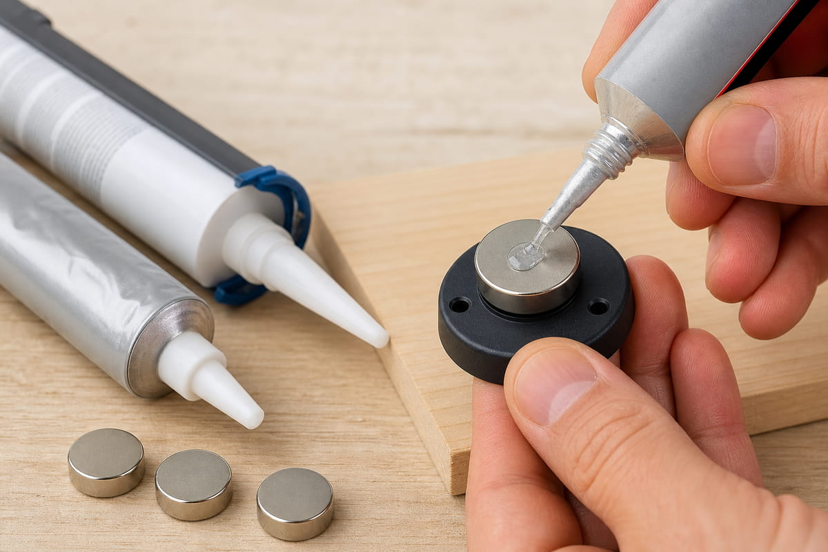 Quelle colle utiliser pour les aimants en néodyme (conseils de pros) 7 Utilisez de la colle E6000 ou des adhésifs à base de silicone pour coller des aimants en néodyme