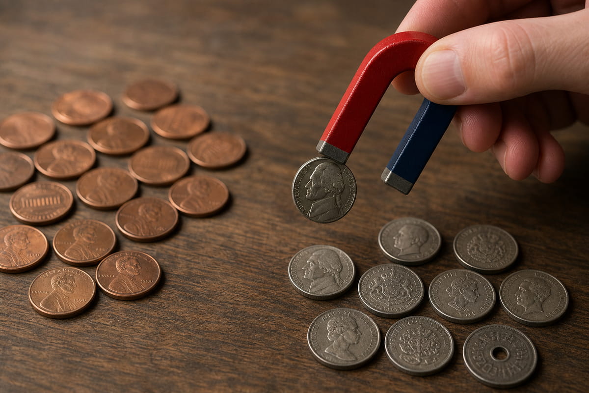 Ce qui adhère aux aimants : guide complet de la liste des objets (2026) 15 Utilisation d'un aimant pour tester les pièces de monnaie
