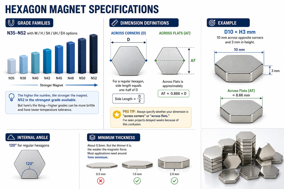 Caractéristiques techniques des aimants hexagonaux